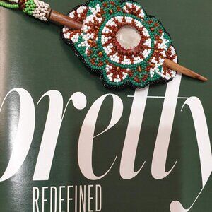 Fashion Huichol Green Leather Beaded Handmade Hair Pin Clip Women Accessory